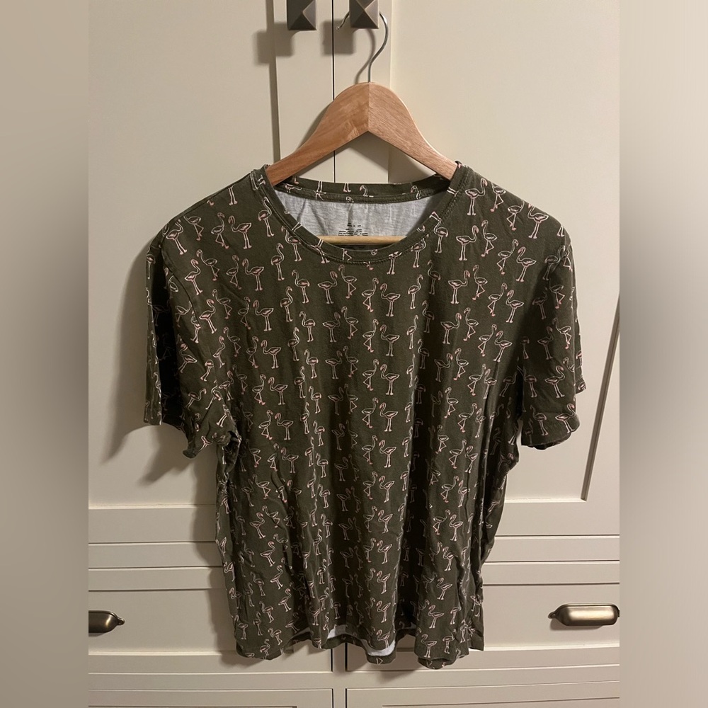 Mens Green Flamingo Print T-Shirt - Size Medium